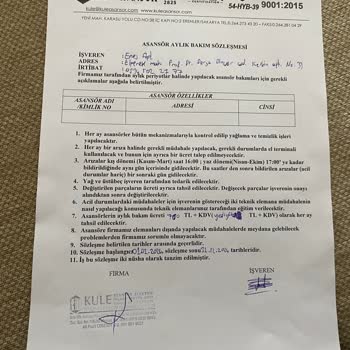 Makina Mühendisleri Odası Asansör Aylık Kontrol Ücreti