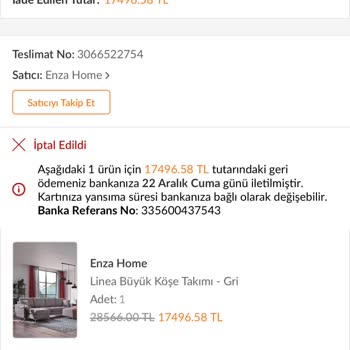 Enza Home Satıcısı 25 Gün Sonra Siparişimi Tek Taraflı İptal Etti