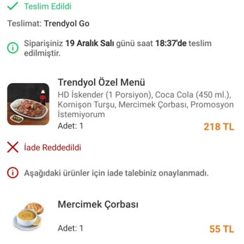 HD İskender Göndermediği Ürünün Parasını İade Etmiyor
