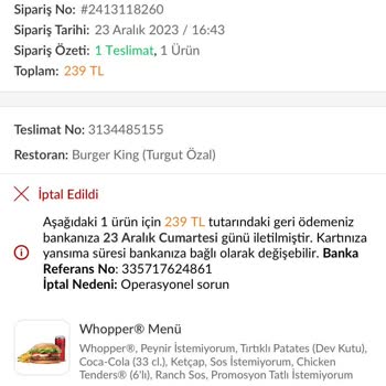 Burger King 1 Saat Aç Aç Bekletip Siparişimi İptal Ettiler