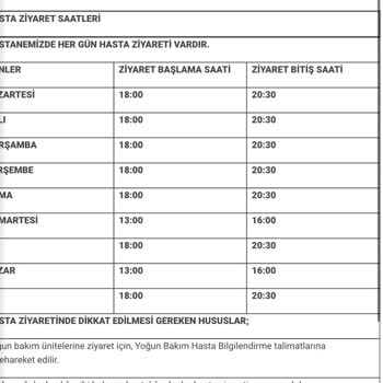 Dr. Siyami Ersek Göğüs Kalp ve Damar Cerrahisi Eğitim Ve Araştırma Hastanesi Hastane Ziyaret Saatleri Ve Personel Davranışlarına İlişkin Geri Bildirim