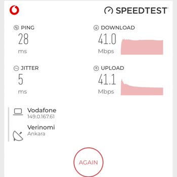 Vodafone Net 100Mbps Pakette Evdeki Hız 41.0Mbps
