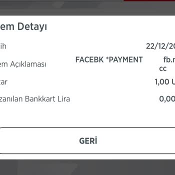 Facebook Payment Kredi Kartımdan Usulsüzce Onayım Olmadan Para Çekiyor