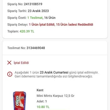 Trendyol Hızlı Market Trendyol Hızlımarket Teslim Edilmeyen Ürün Ve İade Talebini Reddetmesi