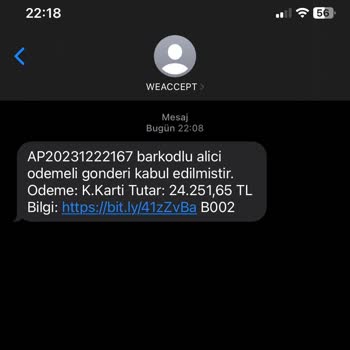 PTT Kargo Alıcı Ödemeli Sahte Mesaj