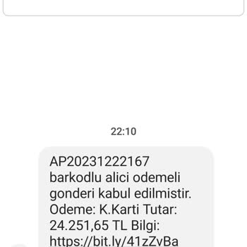 PTT Kargo Spam Bölümüne Gelen Mesaj