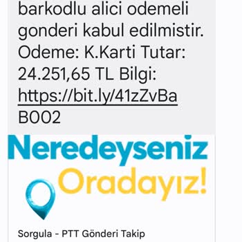 PTT Kargo PTT Karşı Ödemeli Kargo Mesajı