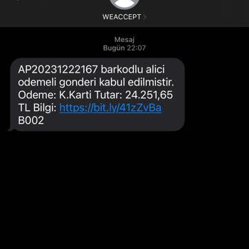 Ve Accept Adlı Kişiden Mesaj Geldi. PTT Kargo'yla Anlaşmalı.