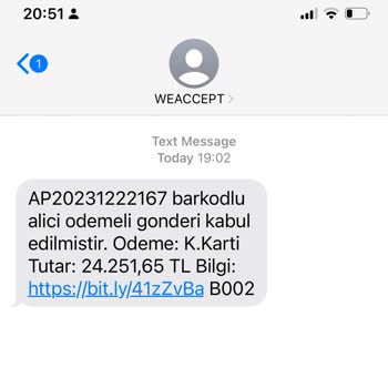 PTT Kargo Weaccept Spam Mesajı