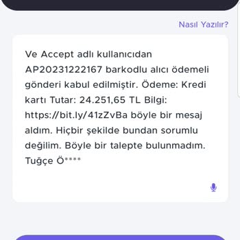 Weaccept (SMS) Bilgim Dışı Alışveriş Mesajı