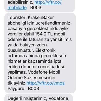 Vodafone Hattımdan Kraken Baker Ücreti Kesilmiş!