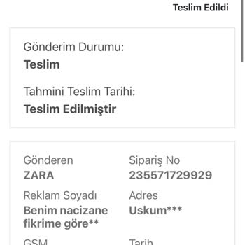 Zara (bir Günde Kargo) Teslim Edilmedi