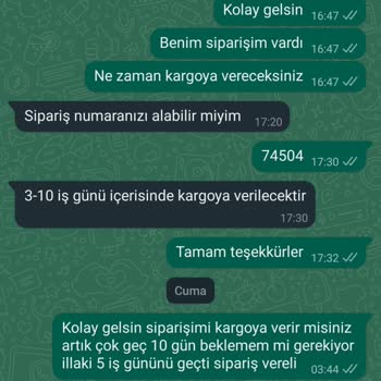 Nare Giyim Siparişim Yaklaşık 10 Gündür Kargoya Verilmedi