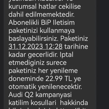 Turkcell İstenmeyen BİP Üyeliği Ve Güncelleme Mesajları!