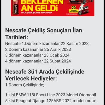 Nescafe 2 Dönem Çekiliş Tarih Değişikliği
