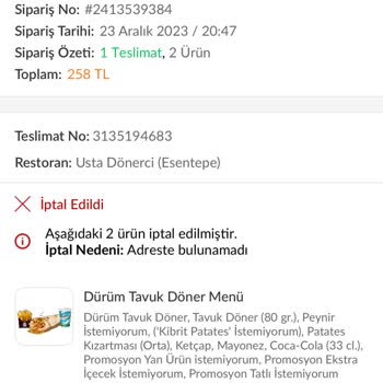 Trendyol Yemek Siparişimin Teslim Edilmemesi