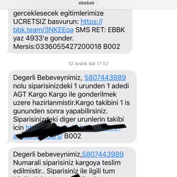 AGT Kurye (aynigunteslim.com) Ebebek Siparişim Nerede