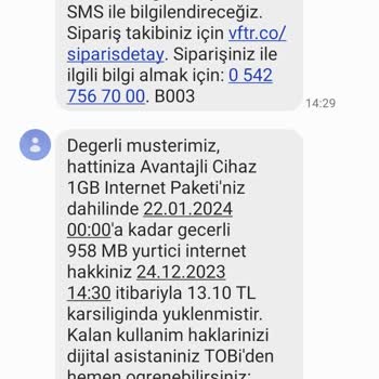 Vodafone Avantajlı Cihaz 1gb İnternet Paketi İptali Edilmemesi