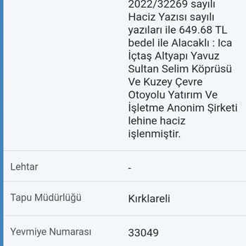 Ica (3. Boğaz Köprüsü Otoyolu) Köprü Cezası Ve Tapu Şerhi İşlemleriyle İlgili Şikayet