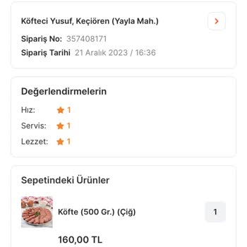 Migros Yemek Köfteci Yusuf Siparişim Teslim Edilmedi, Edildi Görünüyor