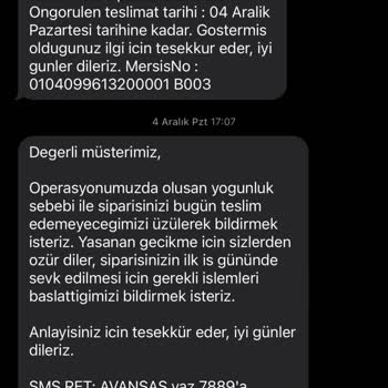 Avansas İstanbul İçi Siparişi Bir Aydır Teslim Etmedi