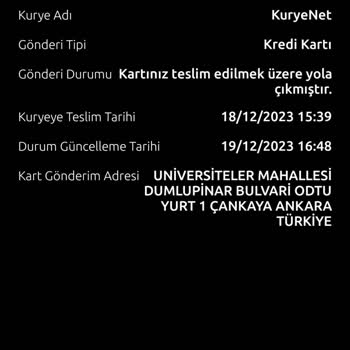 Kuryenet Söğütözü Şubesi Teslim Edilemeyen Banka Kartı