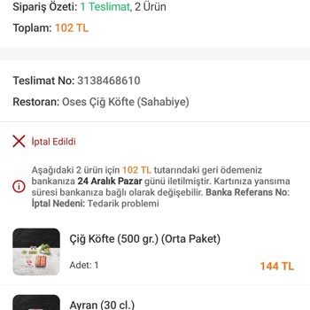 Siparişimin Saçma Bir Sebeple Trendyol Yemek Tarafından İptali