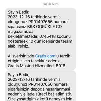 Gratis Ürün Hasar Şikayeti