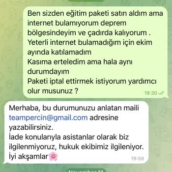 Perçin İmrek Eğitim Paketi İade Etmiyor