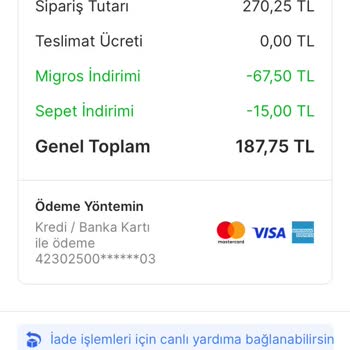 Migros Sanal Market Tıkla Gel Al Sipariş İptal Edememe Sorunu