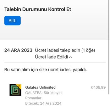Galatea Uygulaması Para İade