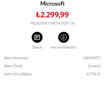 Microsoft İzinsiz 2300 TL Çekti Kartım Dan
