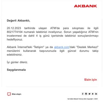 Akbank ATM Sıkışan Paranın İadesi Gerçekleşmiyor