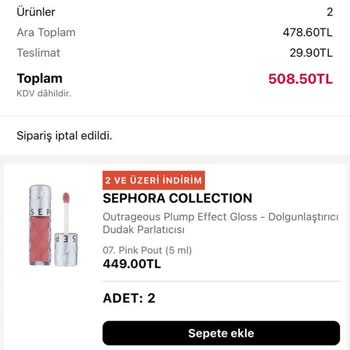 Sephora Siparişleri İptal Sorunu