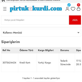 Yurtiçi Kargo Pirtukakurdi.com Kargo Teslimi Çok Gecikti