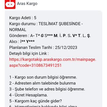 Aras Kargo Mimaroba Şubesinden Şikayetçiyim