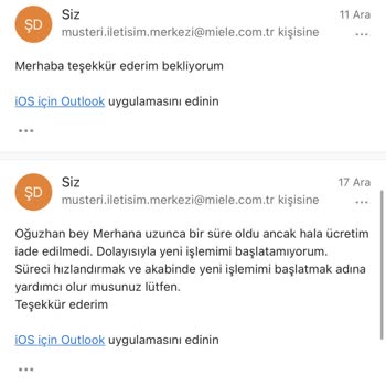 Miele İade Ettiğim Ürünün Ücretini Geri Ödemiyor