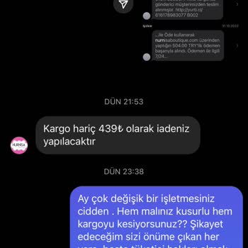 Nurnisa Boutique Satın Alınan Ürünün Kalite Sorunu Ve İade Süreci Şikayeti