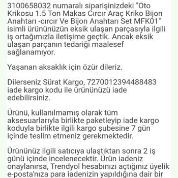 Trendyol Garantörlük Yapamıyor Eksik Parçayı Ulaştıramıyor