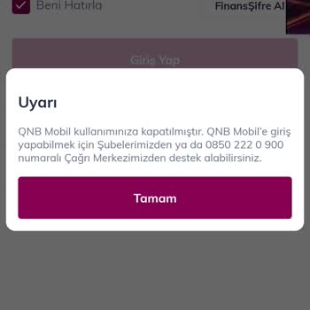 QNB Finansbank Mobil Giriş Engellenmesi
