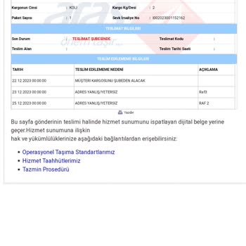 Aras Kargo Ürünümü Teslim Etmiyor!