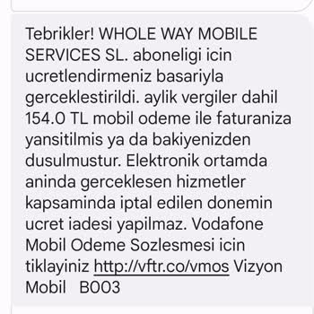Vizyon Elektronik Para Way Mobile Services Sl. Abonelik Yansıtılması