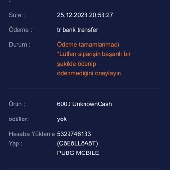 Midasbuy Dan Uc Aldım EFT Yaparak Ama Gelmedi