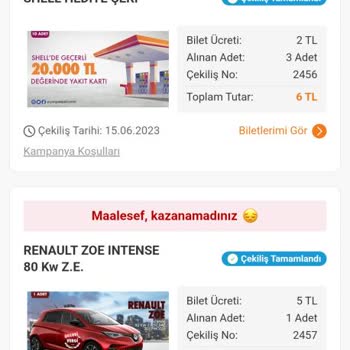 Trendyol Çekilişinde Aldığım Biletlerin Ücret İadesini Talep Ediyorum