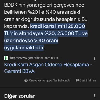 Garanti BBVA %20 Olması Gereken Asgari Ödemenin %40 Olması