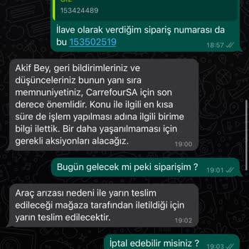 Carrefour SA Siparişimi Getirmedi, Ücreti İade Etmiyor.
