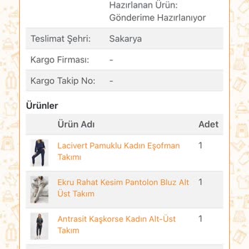 Nare Giyimin Siparişleri