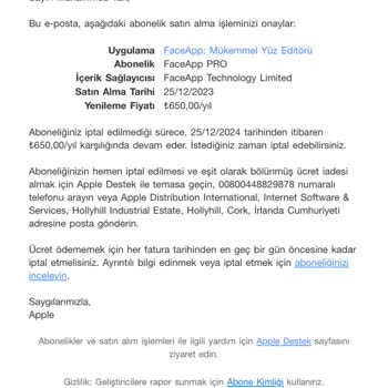 FaceApp Ücretimin İadesini İstiyorum