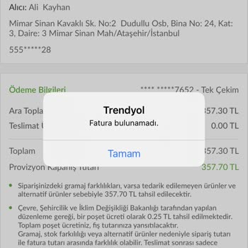 Trendyol Hızlı Market Eksik Ürün Ücret İadesi Mağduriyeti