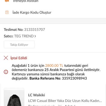 Trendyol Verdiğim Sipariş Kendi Kendine İptal Edilmiş!